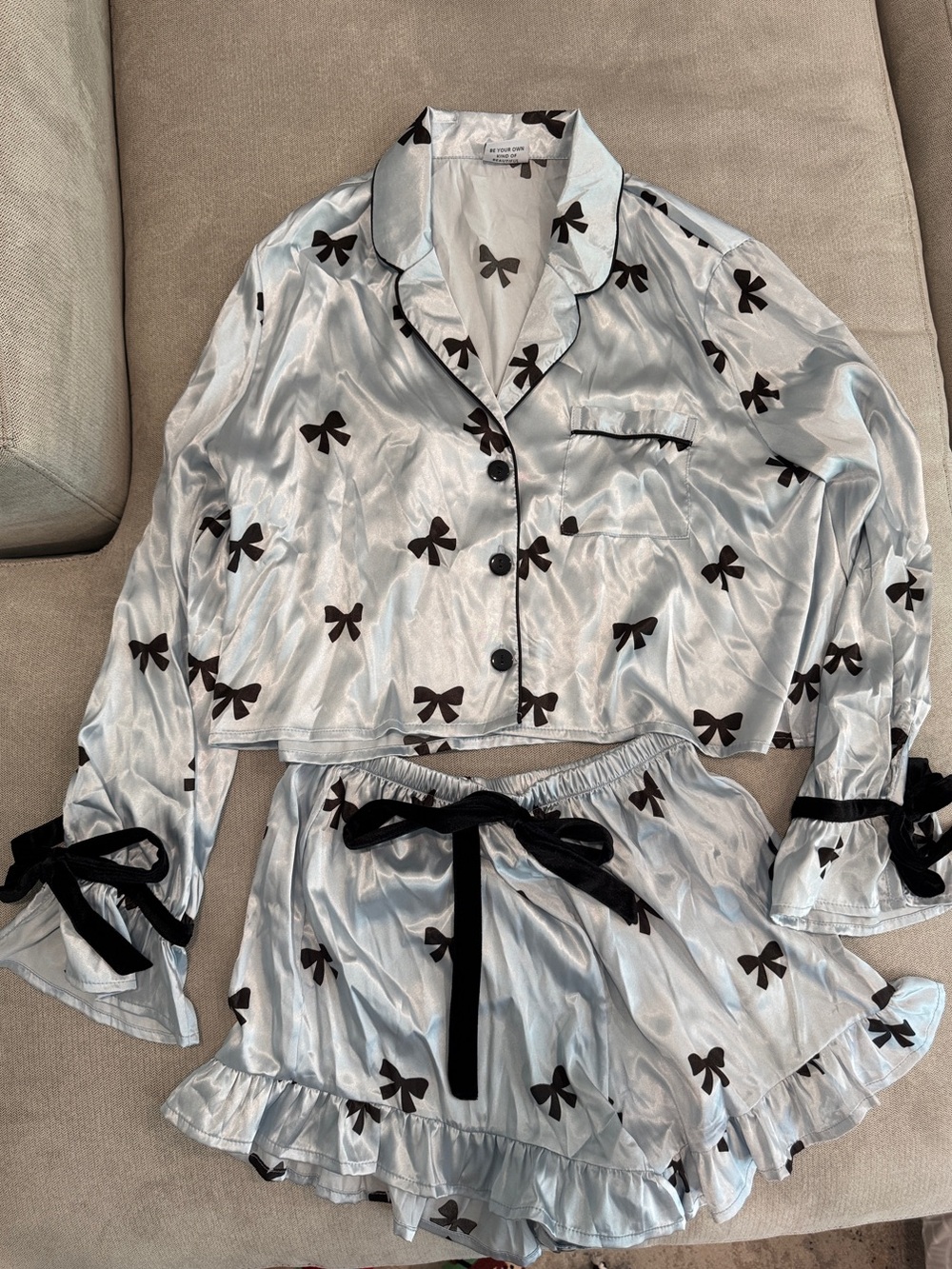Silky Bow-Print Pajama Set
